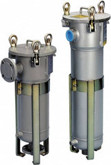 Parker - 2 Inch Pipe, FNPT End Connections, 10 Inch Long Cartridge, 53.13 Inch Long, Cartridge Filter Housing with Pressure Relief - 18 Cartridges, 90 Max GPM Flow Rate, 150 psi Max Working Pressure - Strong Tooling