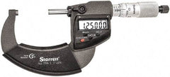 Starrett - 1 to 2" Range, Standard Throat IP67 Electronic Outside Micrometer - Ratchet Stop Thimble, Carbide Face, CR2032 Battery - Strong Tooling