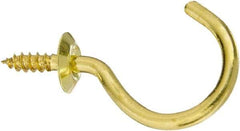 National Mfg. - 15 Lb Capacity, 1.51" Projection, Solid Brass All Purpose Hook - 0.44" Thread Length, 1-1/2" OAL, 0.15" Wire Diam - Strong Tooling