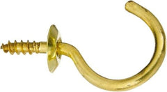 National Mfg. - 15 Lb Capacity, 1-1/4" Projection, Solid Brass All Purpose Hook - 0.48" Thread Length, 1-1/4" OAL, 0.14" Wire Diam - Strong Tooling