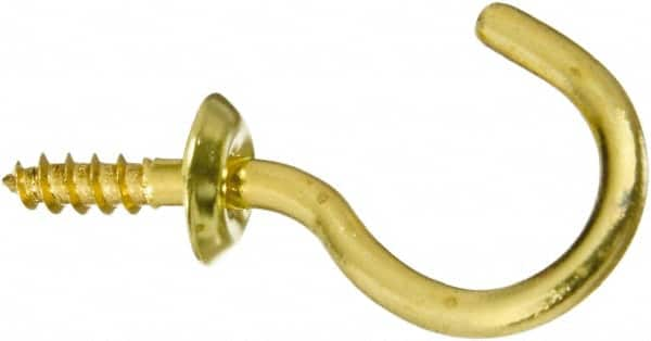 National Mfg. - 10 Lb Capacity, 1.01" Projection, Solid Brass All Purpose Hook - 0.39" Thread Length, 1" OAL, 0.12" Wire Diam - Strong Tooling