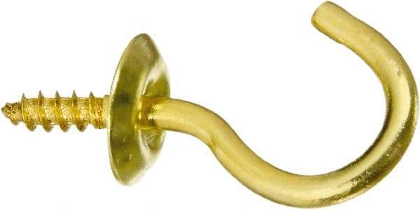 National Mfg. - 10 Lb Capacity, 0.76" Projection, Solid Brass All Purpose Hook - 0.3" Thread Length, 3/4" OAL, 0.09" Wire Diam - Strong Tooling