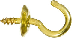 National Mfg. - 5 Lb Capacity, 1/2" Projection, Solid Brass All Purpose Hook - 0.2" Thread Length, 1/2" OAL, 0.07" Wire Diam - Strong Tooling