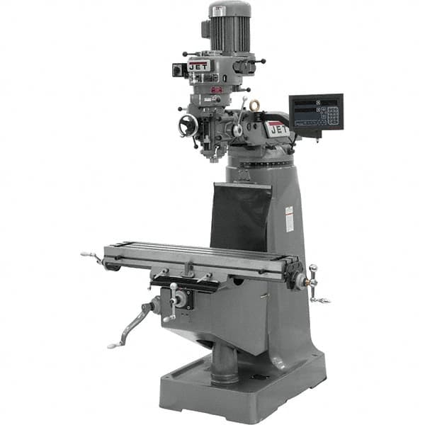 Jet - 9" Table Width x 42" Table Length, Variable Speed Pulley Control, 3 Phase Knee Milling Machine - R8 Spindle Taper, 2 hp - Strong Tooling