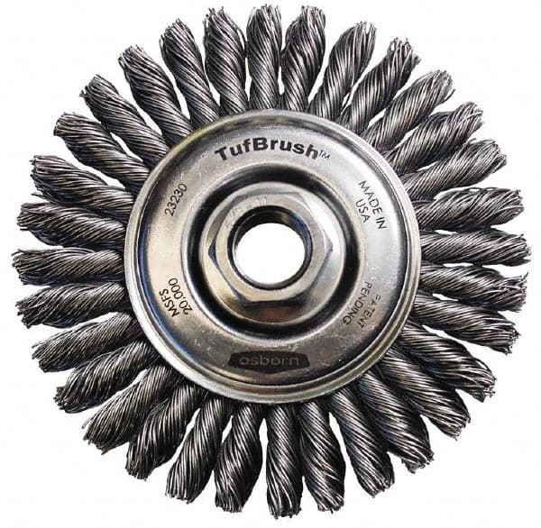 Osborn - 4-1/8" OD, 5/8-11 Arbor Hole, Stringer Bead Steel Wheel Brush - 3/16" Face Width, 7/8" Trim Length, 0.02" Filament Diam, 20,000 RPM - Strong Tooling