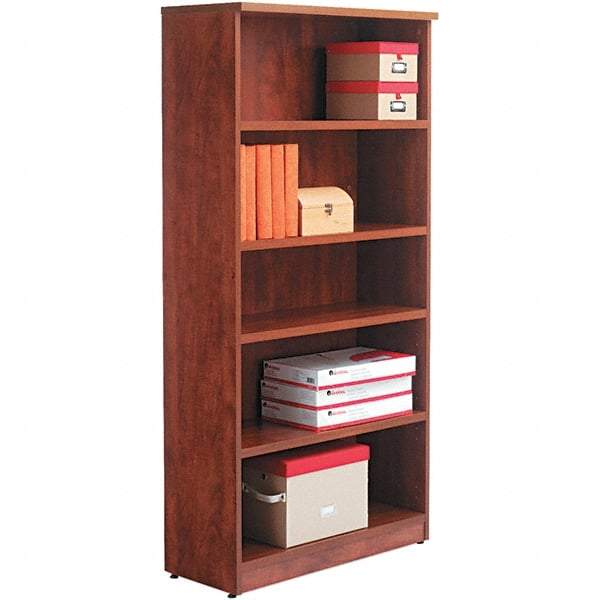 ALERA - 5 Shelf, 65" High x 31-3/4" Wide Bookcase - 14" Deep, Woodgrain Laminate, Medium Cherry - Strong Tooling