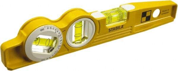 Stabila - Magnetic 10" Long 3 Vial Torpedo Level - Die Cast, Yellow, 1 Plumb, 1 Level & 1 360° Vials - Strong Tooling