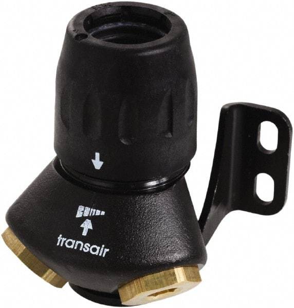 Transair - 1/2" ID, 16.5mm OD, 45° Two Port Wall Bracket - Plastic, 232 Max psi, 1/2 & 1/4 Female NPT, 3-5/16" Long - Strong Tooling