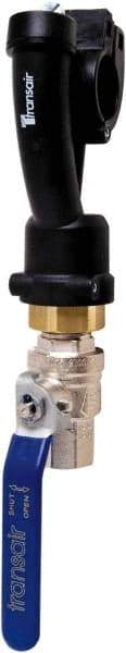 Transair - 1-1/2" ID, 40mm OD, Wall Bracket with Ball Valve - Plastic, 232 Max psi, 1/2 Female NPT, 10-5/8" Long - Strong Tooling