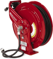 Reelcraft - 12 AWG, 100' Cable Length, Cord & Cable Reel with Outlet End - 1 Outlet, NEMA 5-15R, 15 Amps, 125 Volts, SEOOW Cable, Red Reel, Spring Driven Reel - Strong Tooling