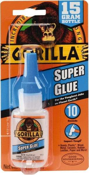 Gorilla Glue - 0.53 oz Bottle Clear Super Glue - 24 hr Full Cure Time, Bonds to Most Surfaces - Strong Tooling