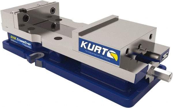 Kurt - 6" Jaw Width, 9" Jaw Opening Capacity, Horizontal Stationary Machine Vise - Manual Operation, 1 Station, 18.258" Long x 4" High x 1" Deep, 1.735" Jaw Height, 7,342 Lb Max Clamp Force, Ductile Iron - Strong Tooling