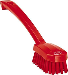 Vikan - 0.8" Bristle Length, Polyester Food Service Brush - 3" Long x 1.6" Wide Head, 10.2" OAL, Ergonomic Handle, Red, Polypropylene Block - Strong Tooling