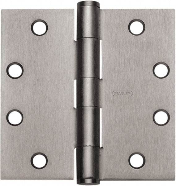 Stanley - 4-1/2" Long x 4-1/2" Wide Carbon Alloy Steel Full Mortise Hinge - Prime Coat Gray Finish, 5 Knuckles, 8 Holes - Strong Tooling