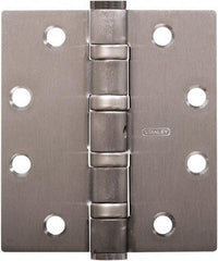 Stanley - 5" Long x 5" Wide Carbon Alloy Steel Full Mortise Hinge - Satin Chrome Plated Finish, 5 Knuckles, 8 Holes - Strong Tooling