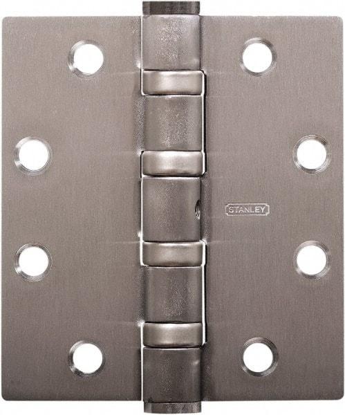 Stanley - 4-1/2" Long x 4" Wide Carbon Alloy Steel Full Mortise Hinge - Satin Chrome Plated Finish, 5 Knuckles, 8 Holes - Strong Tooling