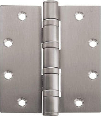 Stanley - 5" Long x 5" Wide Carbon Alloy Steel Full Mortise Hinge - Bright Brass Plated Finish, 5 Knuckles, 8 Holes - Strong Tooling