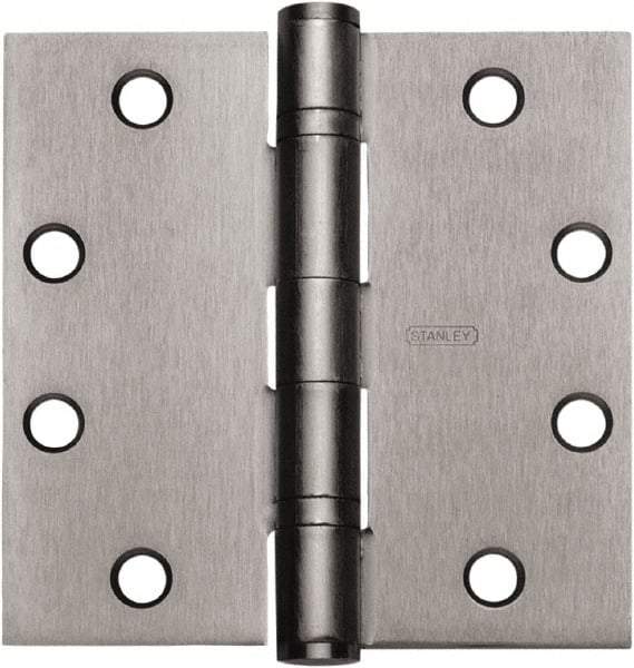 Stanley - 4-1/2" Long x 4" Wide Carbon Alloy Steel Full Mortise Hinge - Satin Chrome Plated Finish, 5 Knuckles, 8 Holes - Strong Tooling