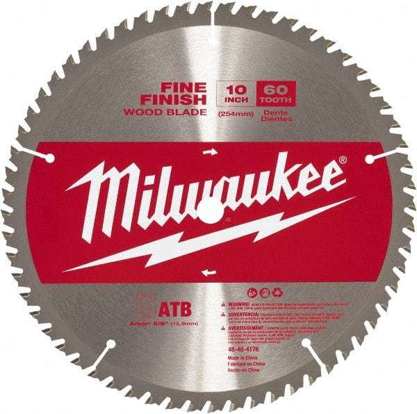 Milwaukee Tool - 10" Diam, 5/8" Arbor Hole Diam, 60 Tooth Wet & Dry Cut Saw Blade - Carbide-Tipped, Crosscut Action, Standard Round Arbor - Strong Tooling