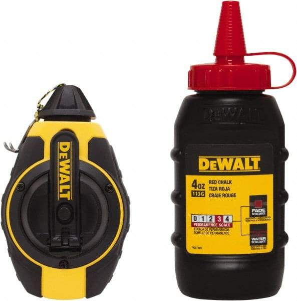 DeWALT - 100' Long Reel & Chalk Set - Yellow & Black, Includes 4 oz Red Chalk - Strong Tooling