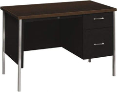 Hon - Woodgrain Laminate Right Pedestal Desk with Center Drawer - 45-1/4" Wide x 24" Deep x 29-1/2" High, Mocha/Black - Strong Tooling