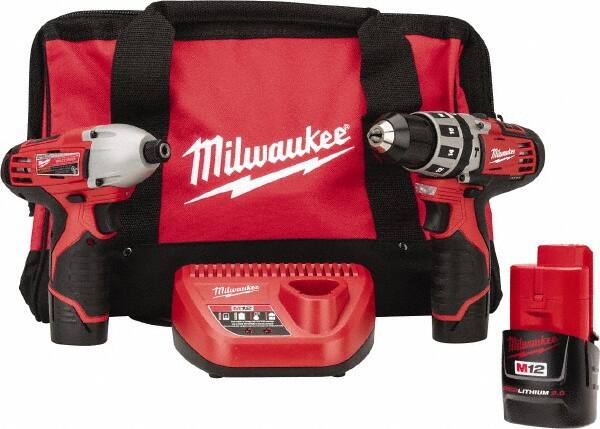 Milwaukee Tool - 12 Volt Cordless Tool Combination Kit - Includes 1/4" Hex Impact Driver & 3/8" Hammer Drill, Lithium-Ion Battery Included - Strong Tooling