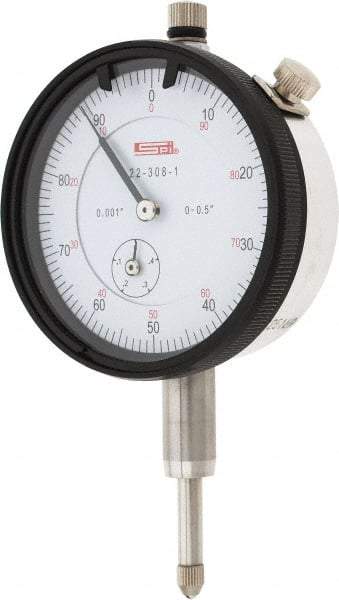 SPI - 1/2" Range, 0-100 Dial Reading, 0.001" Graduation Dial Drop Indicator - 2.2" Dial, 0.1" Range per Revolution, 0.002" Accuracy, Revolution Counter, Includes NIST Traceability Certification - Strong Tooling