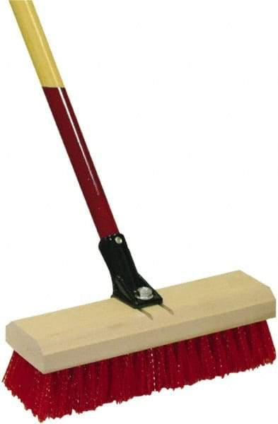 Harper Brush - 2-1/2" Bristle Length, Polypropylene Deck Scrub Brush - 54" Long x 12" Wide Head, 60" OAL, Straight Handle, Red, Wood Block - Strong Tooling