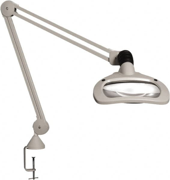 Vision Engineering - 45" Arm, Spring Suspension, Clamp Mount, LED, Light Gray, Magnifying Task Light - 6 Watts, 120 Volts, 2.25x Magnification - Strong Tooling