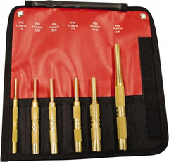 Mayhew - 6 Piece, 1/8 to 3/8", Pin Punch Set - Round Shank, Brass, Comes in Pouch - Strong Tooling