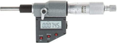 SPI - 0 to 25mm Range, 6.5mm Spindle Diameter, 28.5mm Spindle Length, 160mm OAL, Electronic Micrometer Head - 0.00005" Resolution, 0.0001" Accuracy, Carbide Measuring Face, Data Output - Strong Tooling