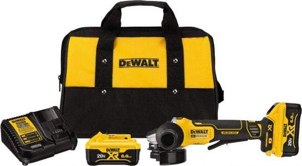 DeWALT - 4-1/2" Wheel Diam, 9,000 RPM, Cordless Angle & Disc Grinder - 5/8-11 Spindle, 20 Volts - Strong Tooling