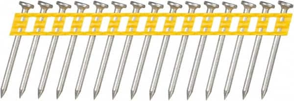 DeWALT - 13 Gauge 0.102" Shank Diam 1-1/2" Long Concrete Nails for Power Nailers - Steel, Zinc Finish, Smooth Shank, Angled Stick Plastic Collation, Round Head - Strong Tooling