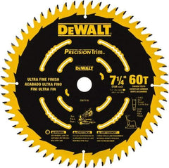 DeWALT - 7-1/4" Diam, 5/8" Arbor Hole Diam, 60 Tooth Wet & Dry Cut Saw Blade - Tungsten Carbide-Tipped, Smooth Action, Standard Round Arbor - Strong Tooling