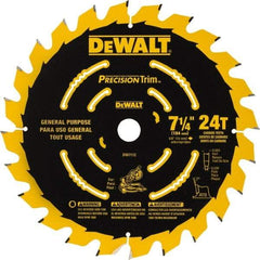 DeWALT - 7-1/4" Diam, 5/8" Arbor Hole Diam, 24 Tooth Wet & Dry Cut Saw Blade - Tungsten Carbide-Tipped, Smooth Action, Standard Round Arbor - Strong Tooling