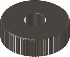 Made in USA - 5/8" Diam, 90° Tooth Angle, 16 TPI, Beveled Face, Form Type Cobalt Straight Knurl Wheel - 1/4" Face Width, 1/4" Hole, Circular Pitch, 0° Helix, Ferritic Nitrocarburizing Finish, Series GK - Exact Industrial Supply