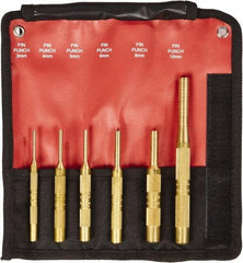 Mayhew - 6 Piece, 3 to 10mm, Pin Punch Set - Round Shank, Brass, Comes in Kit Bag - Strong Tooling