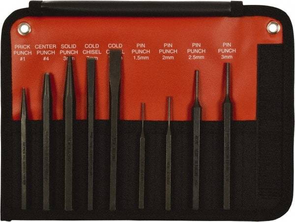 Mayhew - 9 Piece, 9/32 to 5/32", Pin Punch Set - Hex Shank, Steel, Comes in Kit Bag - Strong Tooling