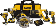 DeWALT - 20 Volt Cordless Tool Combination Kit - Includes 1/2" Brushless Hammerdrill, 1/4" Brushless Impact Driver, Brushless Reciprocating Saw, 7-1/2" Brushless Circular Saw & LED Worklight, Lithium-Ion Battery Included - Strong Tooling