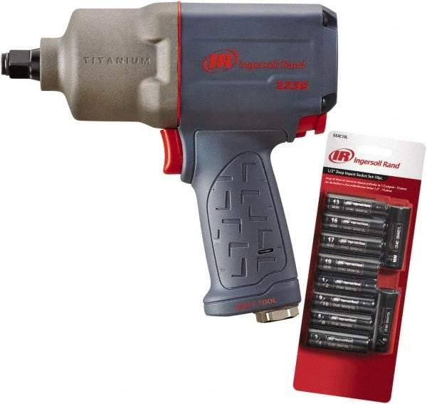 Ingersoll-Rand - 1/2" Drive, 8,500 RPM, 930 Ft/Lb Torque Impact Wrench Set - Pistol Grip Handle, 1,220 IPM, 90 psi, 1/4" NPT Inlet - Strong Tooling