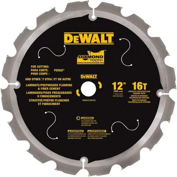 DeWALT - 12" Diam, 1" Arbor Hole Diam, 16 Tooth Wet & Dry Cut Saw Blade - Steel, Smooth Action, Standard Round Arbor - Strong Tooling