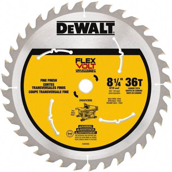 DeWALT - 8-1/4" Diam, 15.88mm Arbor Hole Diam, 36 Tooth Wet & Dry Cut Saw Blade - Steel, Smooth Action, Standard Round Arbor - Strong Tooling