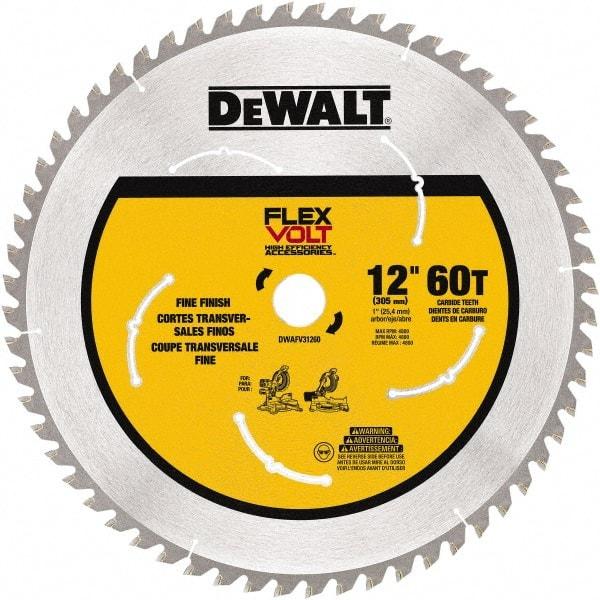 DeWALT - 12" Diam, 1" Arbor Hole Diam, 60 Tooth Wet & Dry Cut Saw Blade - Steel, Smooth Action, Standard Round Arbor - Strong Tooling