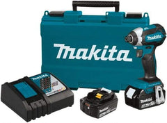 Makita - 18 Volt, 1/4" Drive, 125 Ft/Lb Torque, Cordless Impact Driver - Pistol Grip Handle, 3400 RPM, 2 Lithium-Ion Batteries Included - Strong Tooling