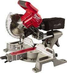 Milwaukee Tool - 5 Amp, 18 Volt, 5,000 RPM, 48° Left & Right Double Bevel Sliding Miter Saw - 5/8" Arbor, 7-1/4" Blade Diam, Includes Blade Wrench & Blade - Strong Tooling