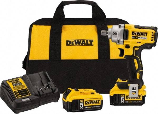 DeWALT - 1/2" Drive 20 Volt Mid-Handle Cordless Impact Wrench & Ratchet - 2,000 RPM, 0 to 3,100 BPM, 330 Ft/Lb Torque, 2 Lithium-Ion Batteries Included - Strong Tooling