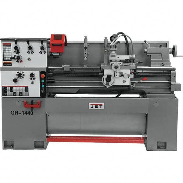 Jet - 14" Swing, 40" Between Centers, 230/460 Volt, Triple Phase Bench Lathe - 5MT Taper, 3 hp, 40 to 1,800 RPM, 1-1/2" Bore Diam, 30" Deep x 56-1/2" High x 74.8" Long - Strong Tooling