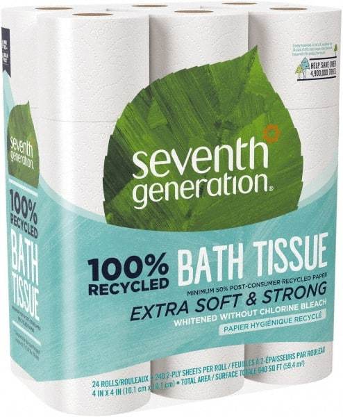 Seventh Generation - 960' Roll Length x 4" Sheet Width, Standard Roll Toilet Tissue - 240 Sheets per Roll, 2 Ply, White, Recycled Fiber - Strong Tooling