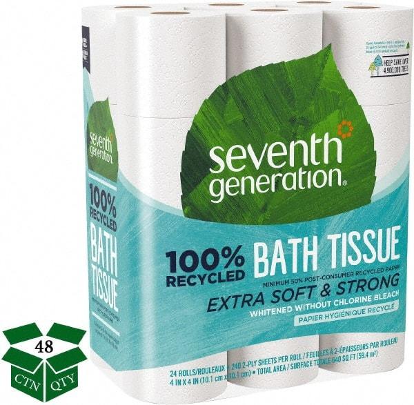 Seventh Generation - 960' Roll Length x 4" Sheet Width, Standard Roll Toilet Tissue - 240 Sheets per Roll, 2 Ply, White, Recycled Fiber - Strong Tooling