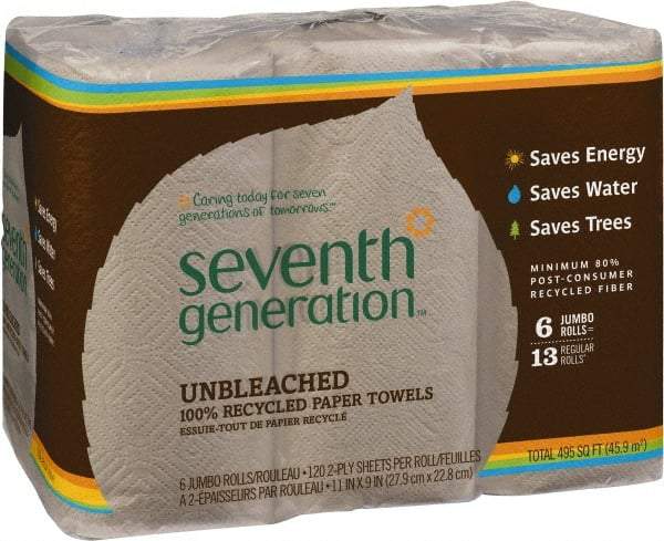 Seventh Generation - Perforated Roll of 2 Ply Brown Paper Towels - 11" Wide, No Added Dyes or Fragrances, Unbleached, 100% Recycled - Strong Tooling